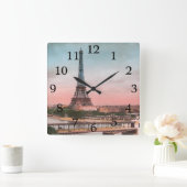 Vintag Paris Eiffel Tower Antiquitätenmuseum Paris Quadratische Wanduhr (Zuhause)