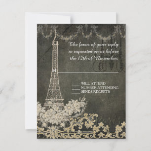 Vintag Paris Eiffel Tower Black Tan Wedding RSVP Karte
