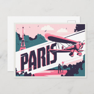 Vintag Paris Eiffel Tower Liebe Couple Travel Postkarte