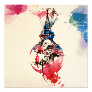 Vintag Paris Eiffel Tower Liebe Wasserfarbe Fotodruck