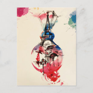 Vintag Paris Eiffel Tower Liebe Wasserfarbe Postkarte