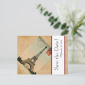 Vintag Paris Eiffel Tower Postkarte Save the Date (Stehend Vorderseite)