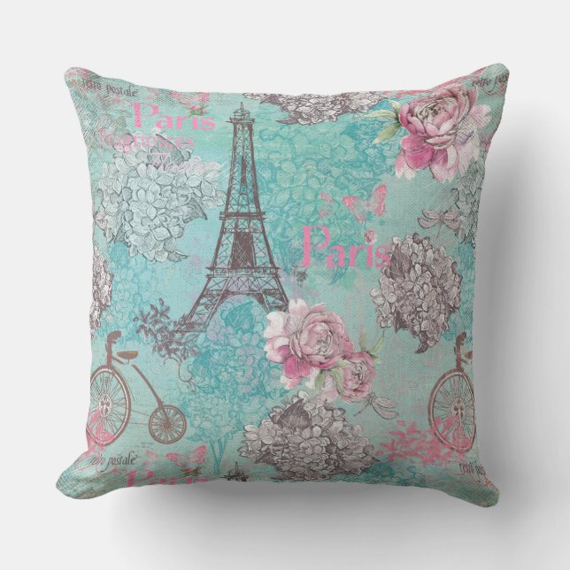 Vintag Paris-Eiffelturm - Blume Fahrrad Kissen (Vorderseite)