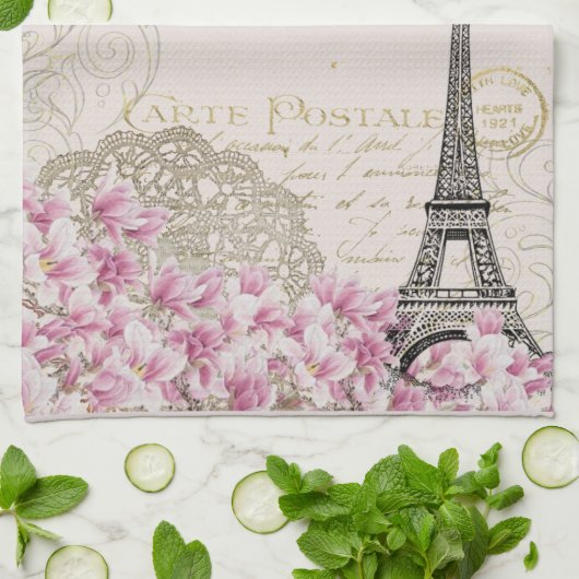 Vintag Paris Eiffelturm Französischer Lilac Geschirrtuch (Gefaltet)