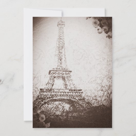 Vintag Paris Eiffelturm & Rose Chic Einladung (Rückseite)