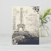 Vintag Paris Eiffelturm & Rose Chic Einladung (Stehend Vorderseite)