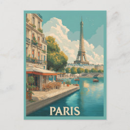 Vintag Paris: Eiffelturm & Seine Café Postkarte