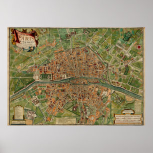 Vintag Paris France Map (1766) Poster