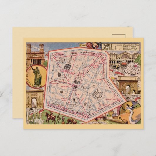 Vintag Paris Frankreich Karte Postkarte (Vorne/Hinten)