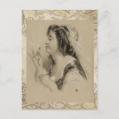 Vintag Paris Girl Dandelion Blume Postkarte (Vorderseite)