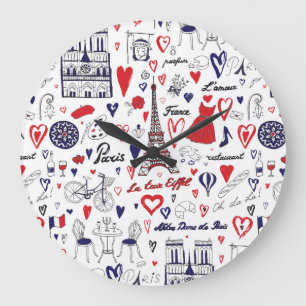 Vintag Paris: Muster für die Reiseroute Große Wanduhr