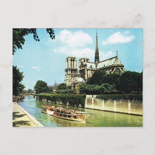 Vintag Paris, Notre Dame, Bateau Mouche Postkarte (Vorderseite)