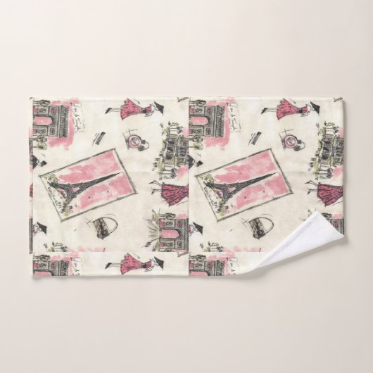 Vintag Paris Pink Badhandtuch Set (Handtuch)