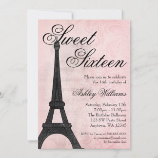 Vintag Paris Pink Black Sweet 16 Geburtstag Einladung