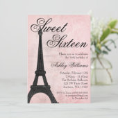 Vintag Paris Pink Black Sweet 16 Geburtstag Einladung (Stehend Vorderseite)