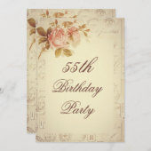 Vintag Paris Postmarks Chic Rose 55. Geburtstag Einladung (Vorne/Hinten)