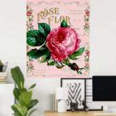 Vintag Paris Rosa Rose Mode, hübsche Blumenkunst Poster (Heimbüro)