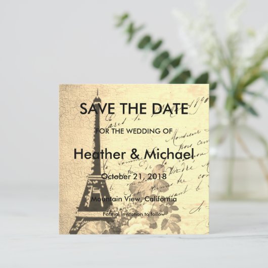 Vintag Paris Save the Date Hochzeit (Stehend Vorderseite)