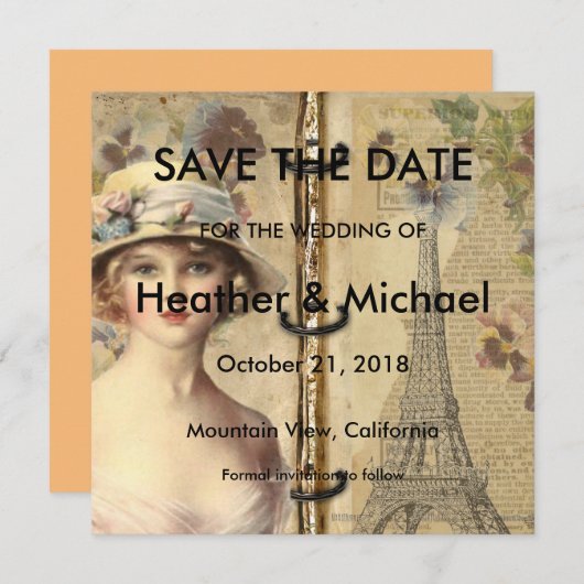 Vintag Paris Save the Date Hochzeit (Vorne/Hinten)
