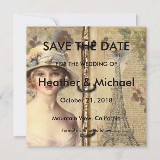 Vintag Paris Save the Date Hochzeit (Vorderseite)