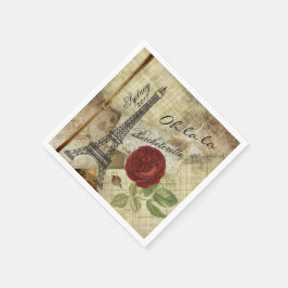 Vintag Paris Style - Rote Rose - Bachelorette Serviette