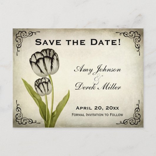 Vintag Parrot Tulip Save the Date Postkarte (Vorderseite)