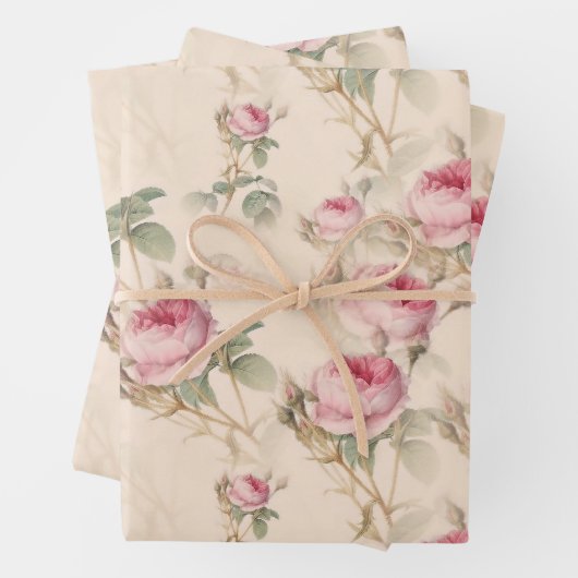 Vintag Pastel Rosa Elegante Rose Geschenkpapier Set (Beispiel)