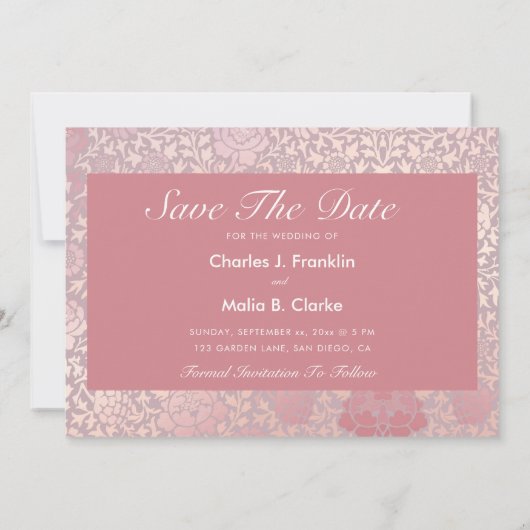 Vintag Pastellrosa Silberblume Save The Date (Rückseite)