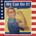 Vintag Patriotic Rosie der Riveter, wir können es  Puzzle<br><div class="desc">Einfach zu anpassen Rätsel, fügen Sie einfach Ihren eigenen persönlichen Text. Klicken Sie durch, um auf die Entwurfswerkzeuge zuzugreifen, um den Stil oder die Farbe des Schriftartes zu ändern. Vintage Illustration Patriotismus Design mit einer Dame, die seitdem als Rosie der Riveter bekannt ist. "We Can Do It!" ist ein amerikanisches...</div>