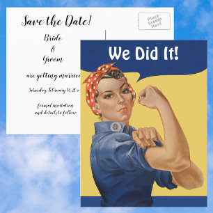 Vintag Patriotic Rosie, wir haben es getan! Save T Ankündigungspostkarte