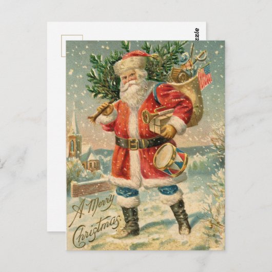 Vintag Patriotic Santa Claus Postkarte (Vorne/Hinten)