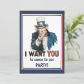 Vintag Patriotic Uncle Sam Woll Einladung (Stehend Vorderseite)