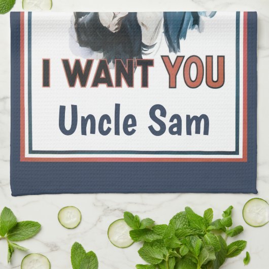 Vintag Patriotic Uncle Sam Woll Geschirrtuch (Gefaltet)