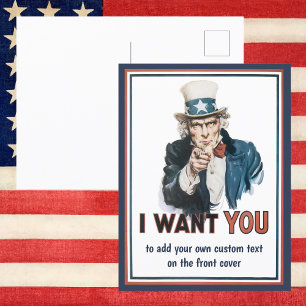 Vintag Patriotic Uncle Sam Woll Postkarte