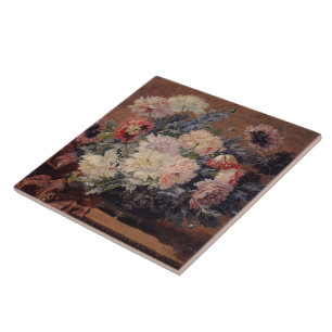 Vintag Paul Biva Basket of Peonies Fliese