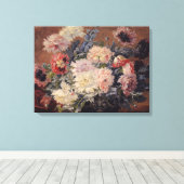 Vintag Paul Biva Basket of Peonies Leinwanddruck (Insitu (Holzboden))