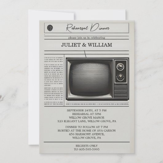 Vintag Pays Old Retro Zeitung Probe Abendessen Einladung (Vorderseite)