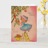 Vintag Peach Girl Geburtstagskarte Karte (Gelbe Blume)
