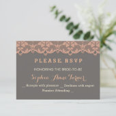 Vintag Peach Gray Lace Wedding RSVP Custom Karte (Stehend Vorderseite)