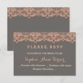 Vintag Peach Gray Lace Wedding RSVP Custom Karte (Vorne/Hinten)