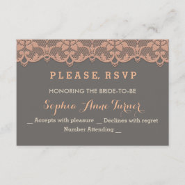 Vintag Peach Gray Lace Wedding RSVP Custom Karte