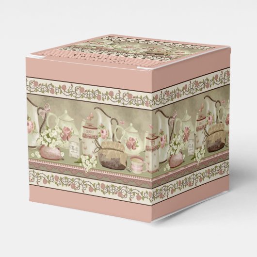Vintag Peach Tee & Rose Cube Gevor Box Geschenkschachtel (Vorderseite)