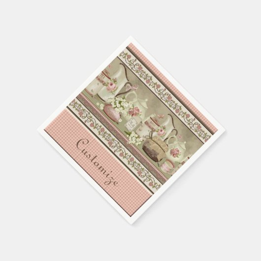 Vintag Peach Tee & Rose Napkins Serviette (Ecke)