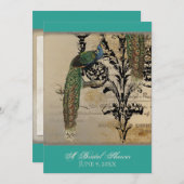 Vintag Peacock 6 Musiknoten Candelabra Swirl Einladung (Vorne/Hinten)