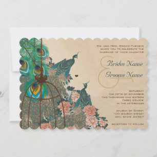 Vintag Peacock Birdcage Feather Wedidng Einladung