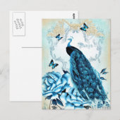 Vintag Peacock Blue Rosen Butterfly Postkarte (Vorne/Hinten)
