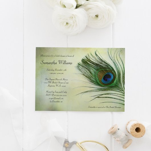Vintag Peacock Feather Bridal Dusche Einladungen