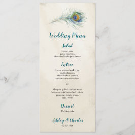 Vintag Peacock Feather Elegant Boho Aquamarine Hoc Menükarte