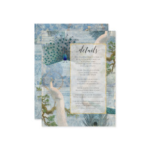 Vintag Peacock Feathers Blue White Script Details Begleitkarte