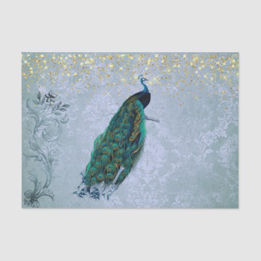 Vintag Peacock Gold Confetti Glam Seidenpapier (Vorderseite)